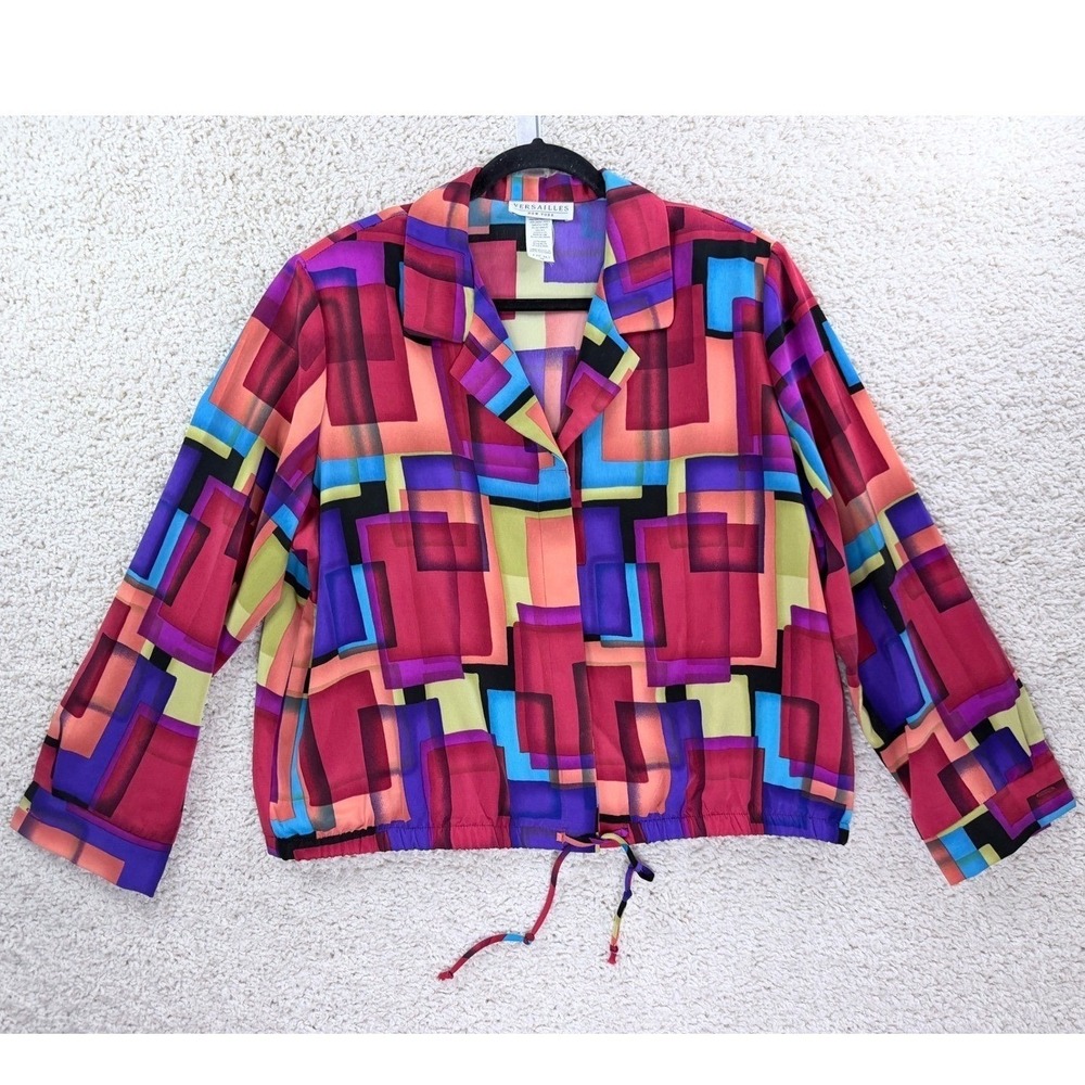 Versailles New York Geometric Print Shirt Women‎ 18 Multicolor Drawstring Blouse